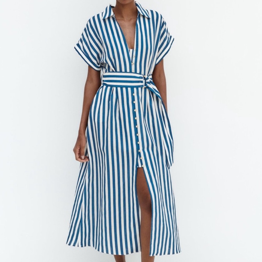 Zara Blue and White Striped Maxi Dress